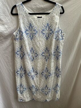 Talbots Light Blue & White Floral Lace Sleeveless Sheath Dress